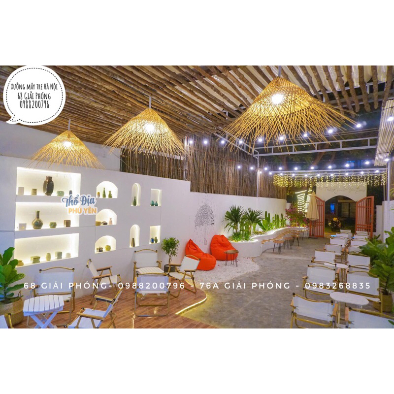 Đèn mây tre trang trí, đèn tre trang trí thả trần tua rua