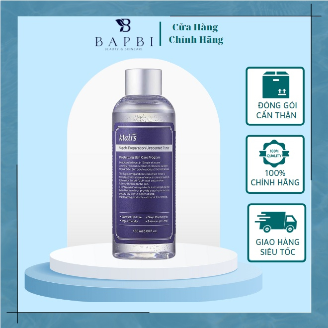 Nước hoa hồng Dear, Klairs Supple Preparation Unscented Toner 180ml