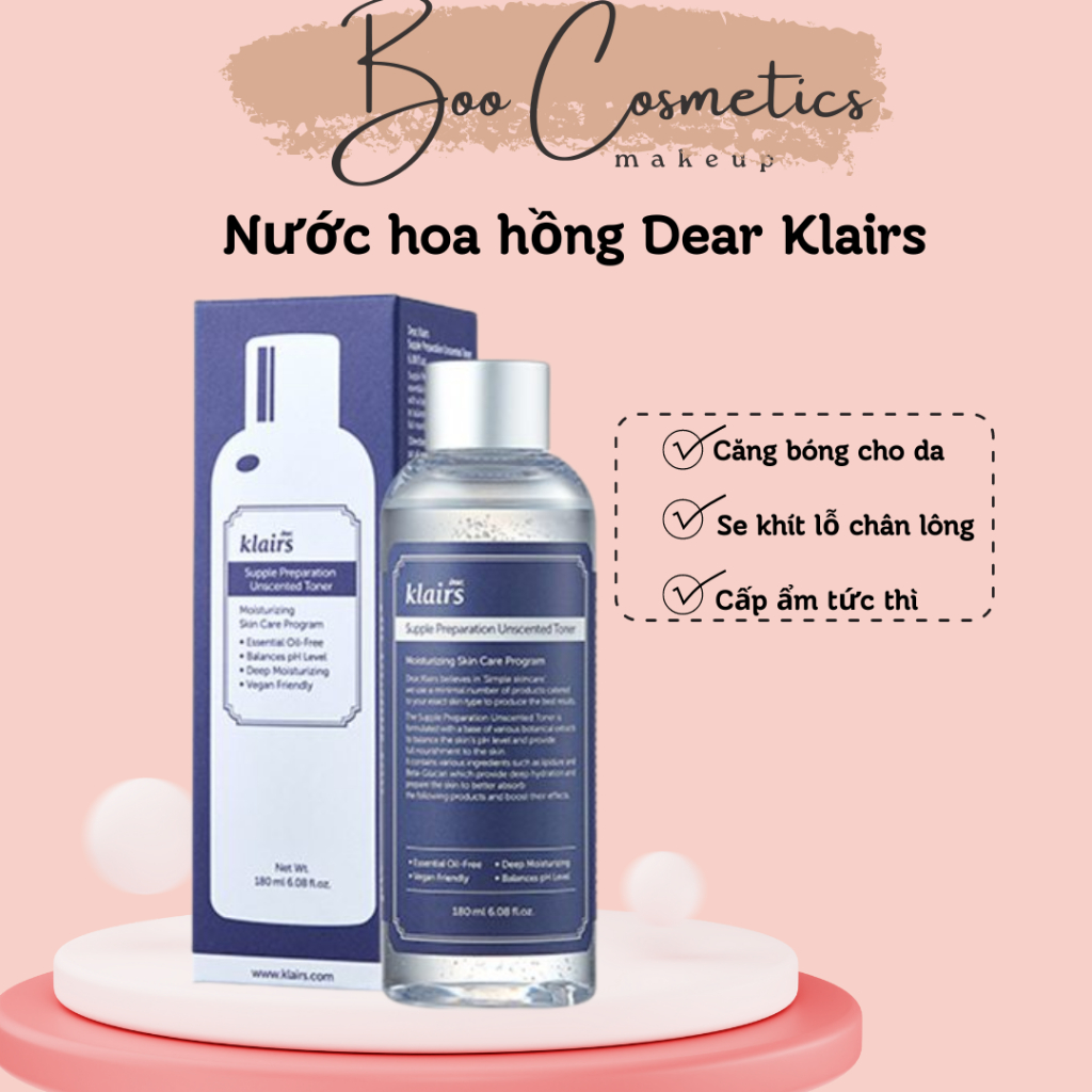 Nước hoa hồng Dear, Klairs Supple Preparation Unscented Toner 180ml