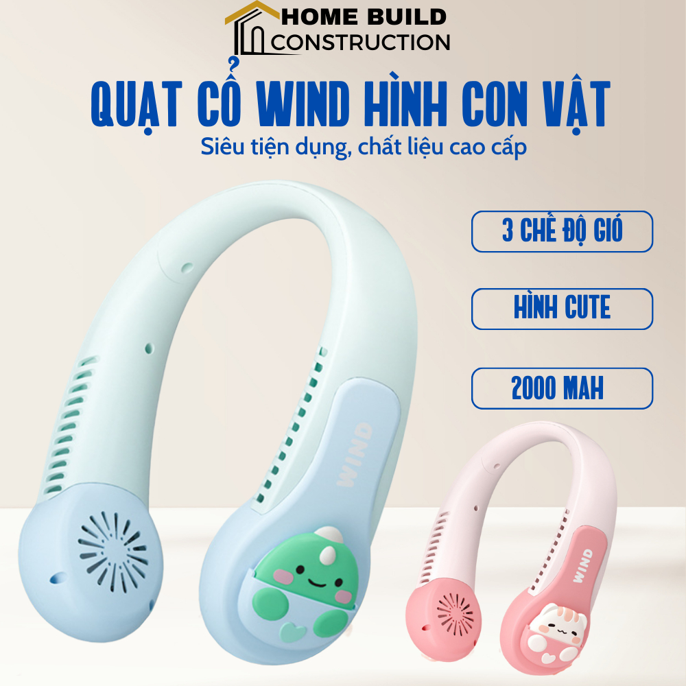 Quạt đeo cổ mini WIND không cánh, quạt mini sạc tích điện USB dung lượng pin cao 3 cấp độ gió êm ái, bảo hành 12 tháng