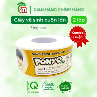 Combo 5 cuộn giấy vệ sinh cuộn lớn ponyo jb500 2 lớp hoạ tiết caro 500g