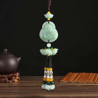 DÂY TREO XE HÌNH PHẬT DI LẶC Mang Lại Bình An May Mắn - Khánh Treo Xe Tua Rua Ngọc Đài Sen Màu Xanh Ngọc