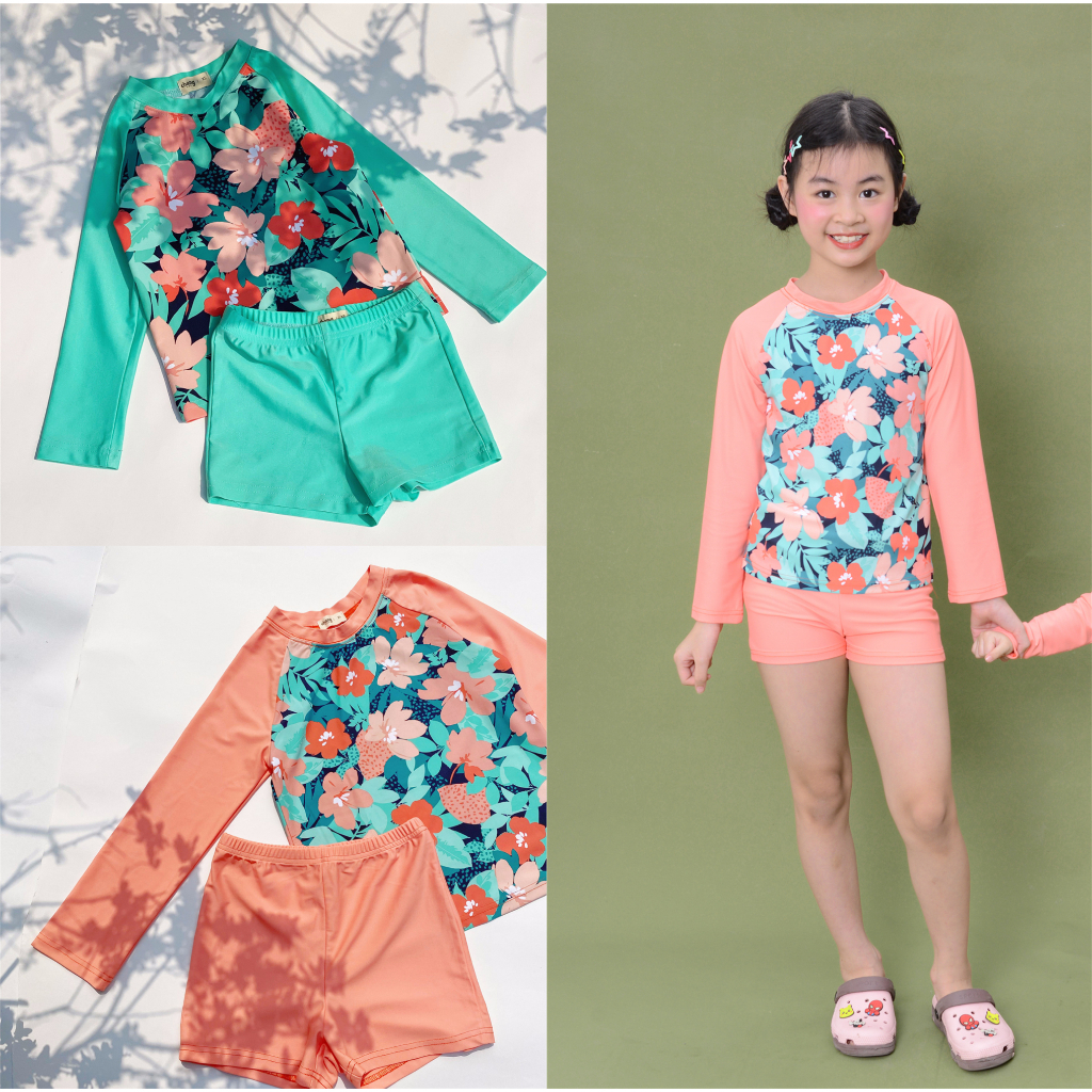 Bộ bơi rời áo dài tay đùi bơi Hoa hạ cho bé