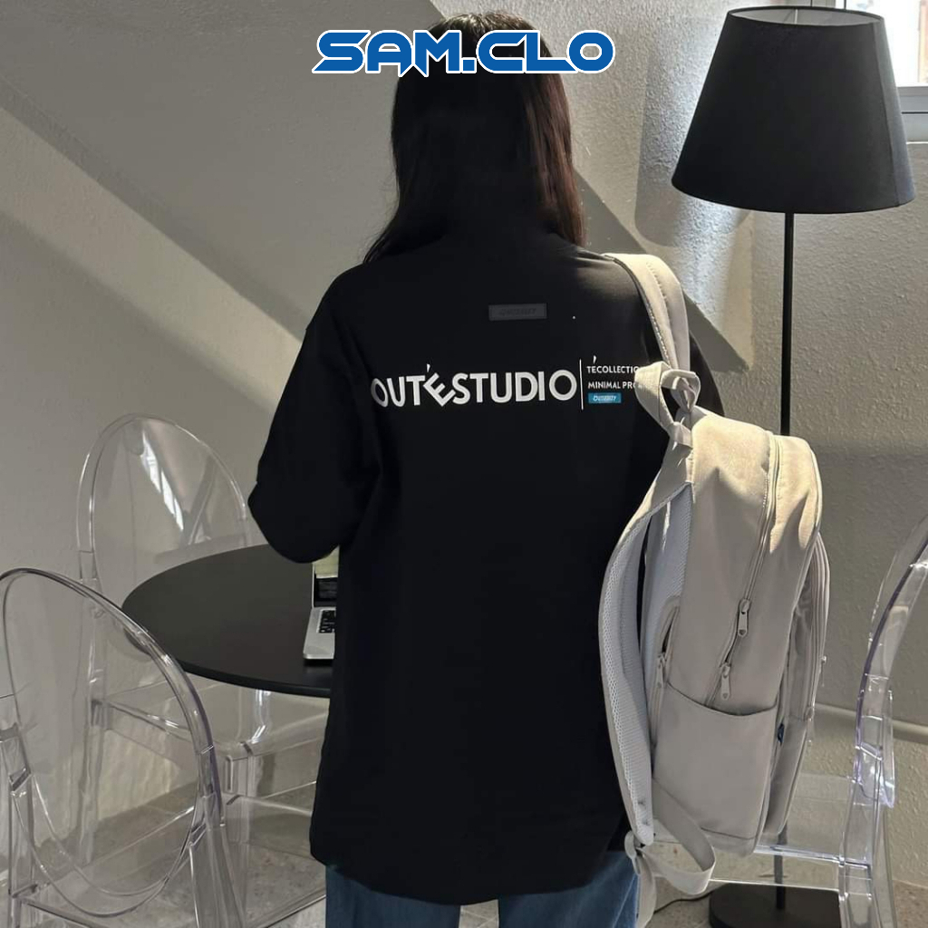 Áo phông nữ tay lỡ SAM CLO thun form rộng dáng Unisex - mặc cặp, nhóm, lớp in chữ OUTER STUDIO