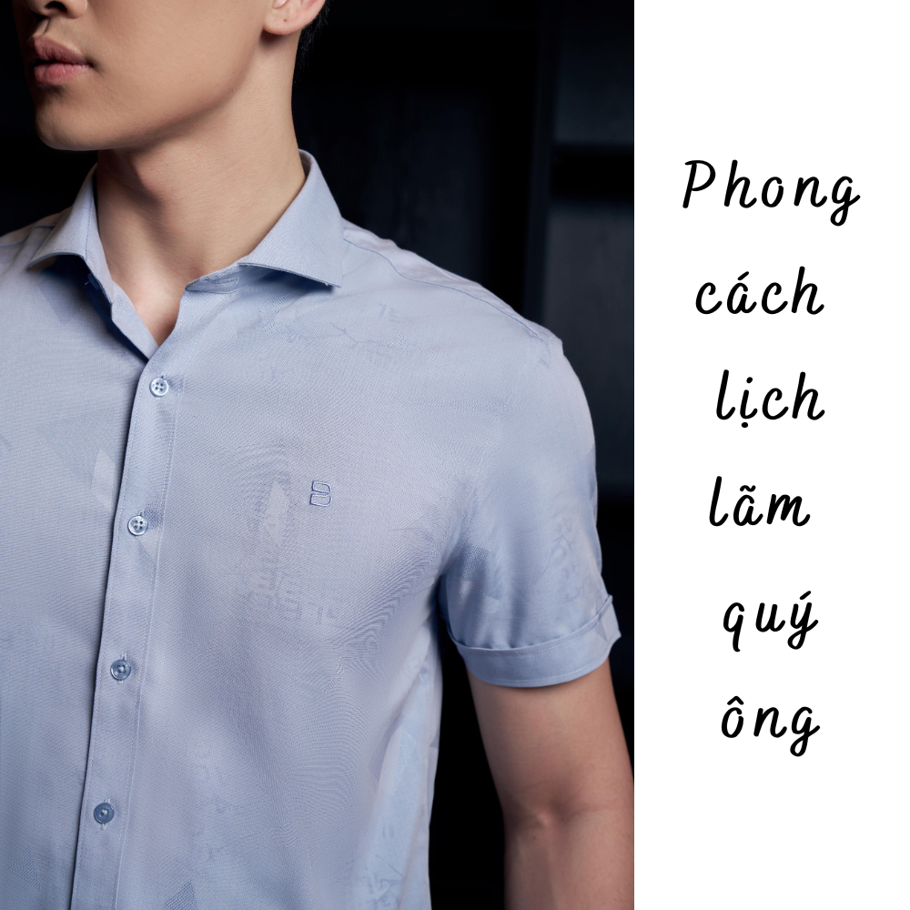 Áo sơ mi nam ngắn tay Biluxury 6SMCH004GHS sử dụng công nghệ dệt jacquard hiện đại phom ôm vừa tôn dáng trẻ trung