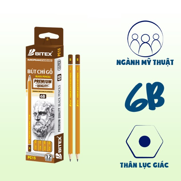 Bút chì gỗ 4B/6B/8B Bitex Nhúng dầu Premium