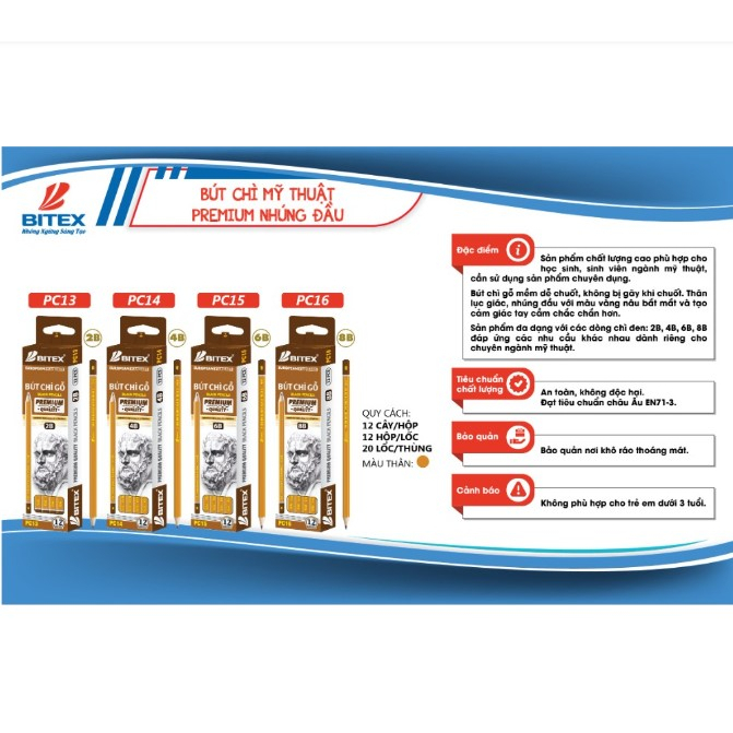 Bút chì gỗ 4B/6B/8B Bitex Nhúng dầu Premium