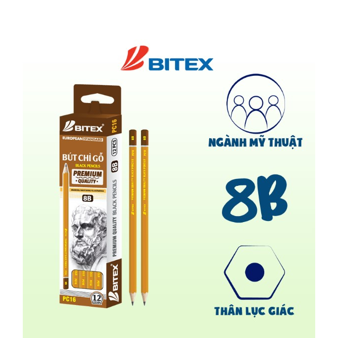 Bút chì gỗ 4B/6B/8B Bitex Nhúng dầu Premium