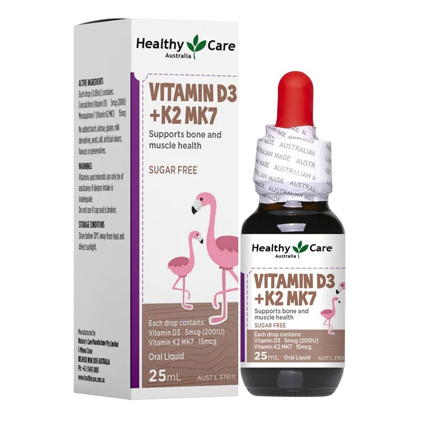 Siro hỗ trợ tăng chiều cao vitamin D3 + K2 MK7 Healthy Care cho bé 25ml Chợ Việt Úc