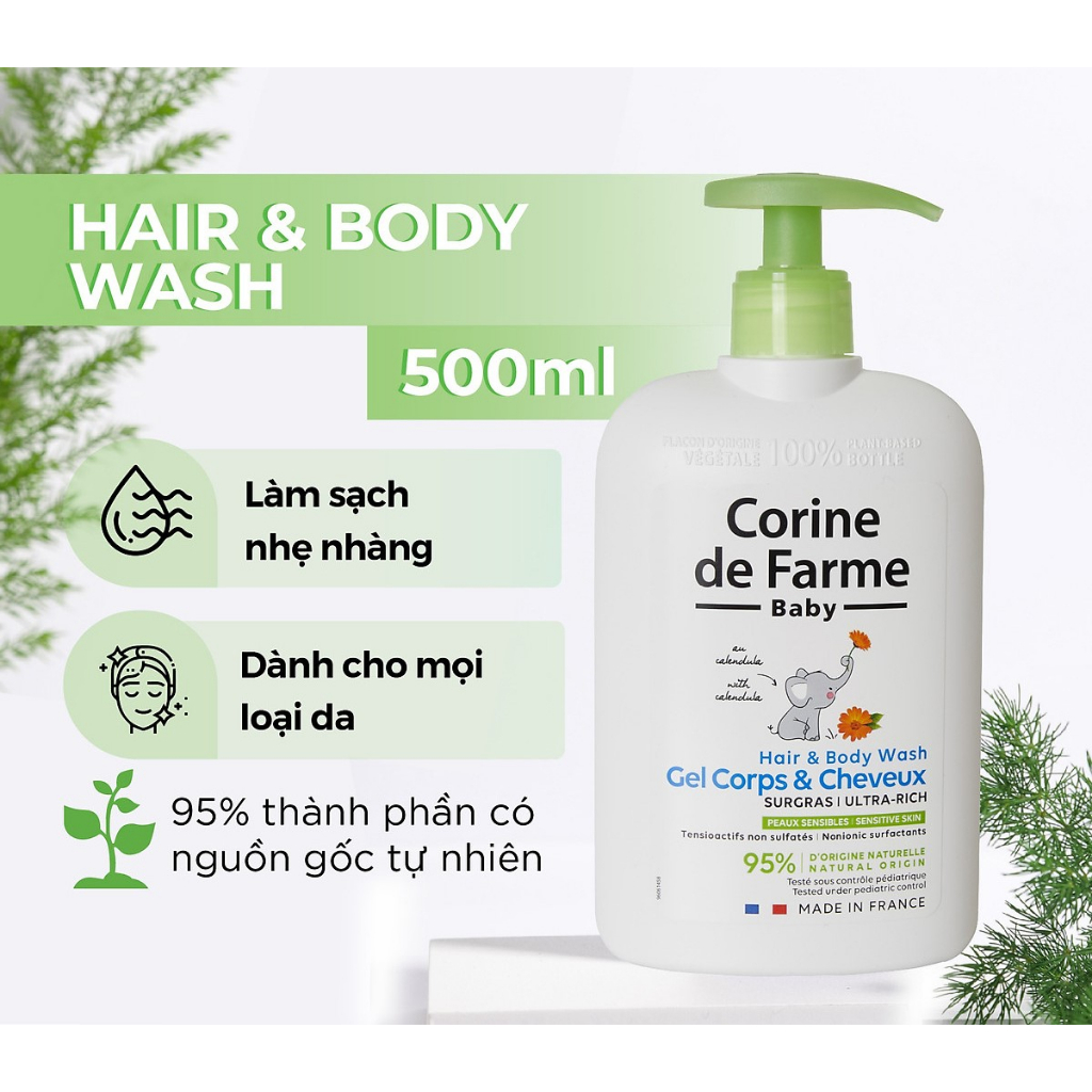 Gel gội và tắm cho bé Corine de Farme Hair & Body Wash 250ml/500ml