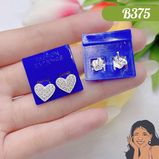 B375 bông tai nụ trái tim đính đá bạc thật thiên cát s950