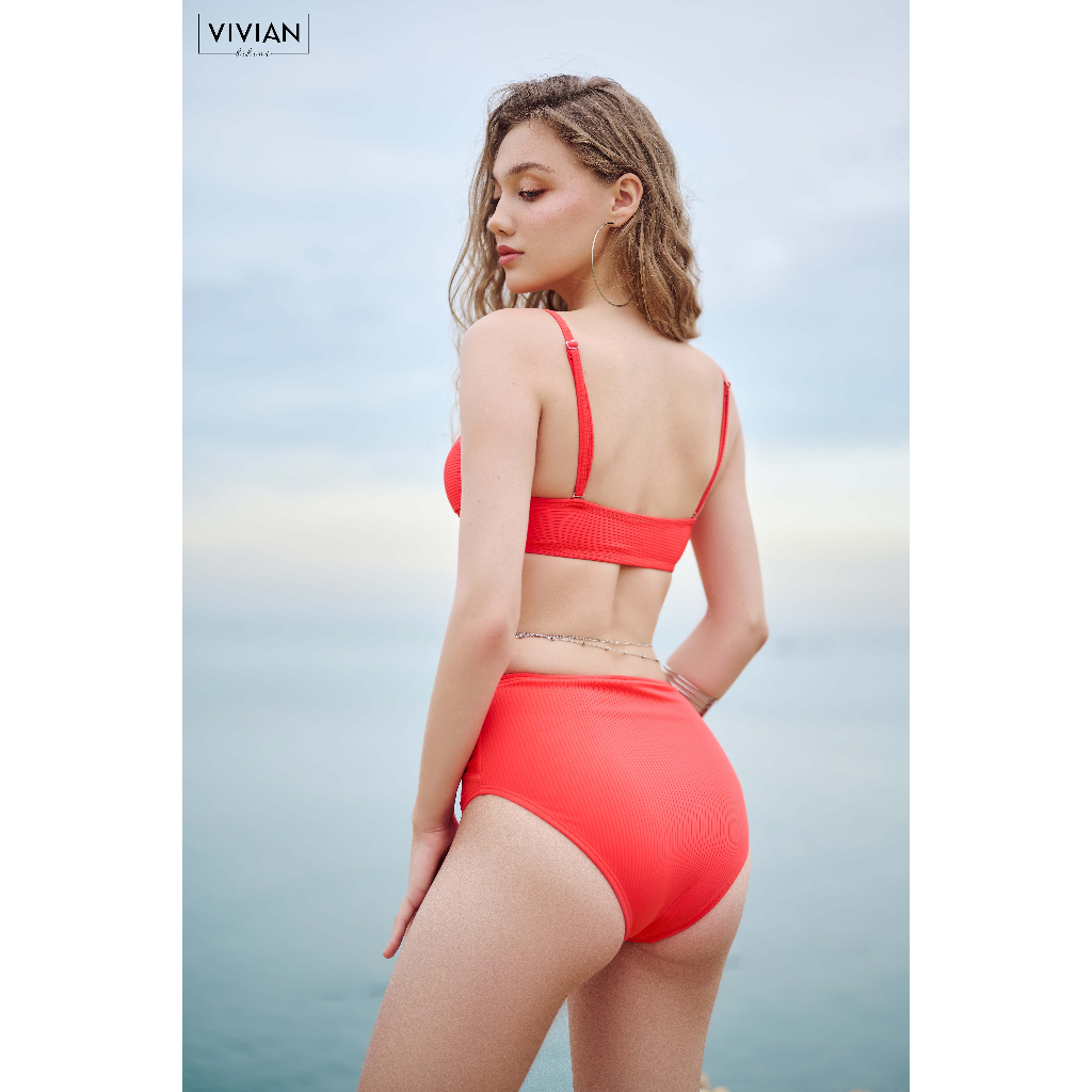 Đồ bơi nữ cao cấp 𝐕𝐈𝐕𝐈𝐀𝐍 dạng hai mảnh lưng cao áo tạo hình hoa - màu Cam - VS196_OR