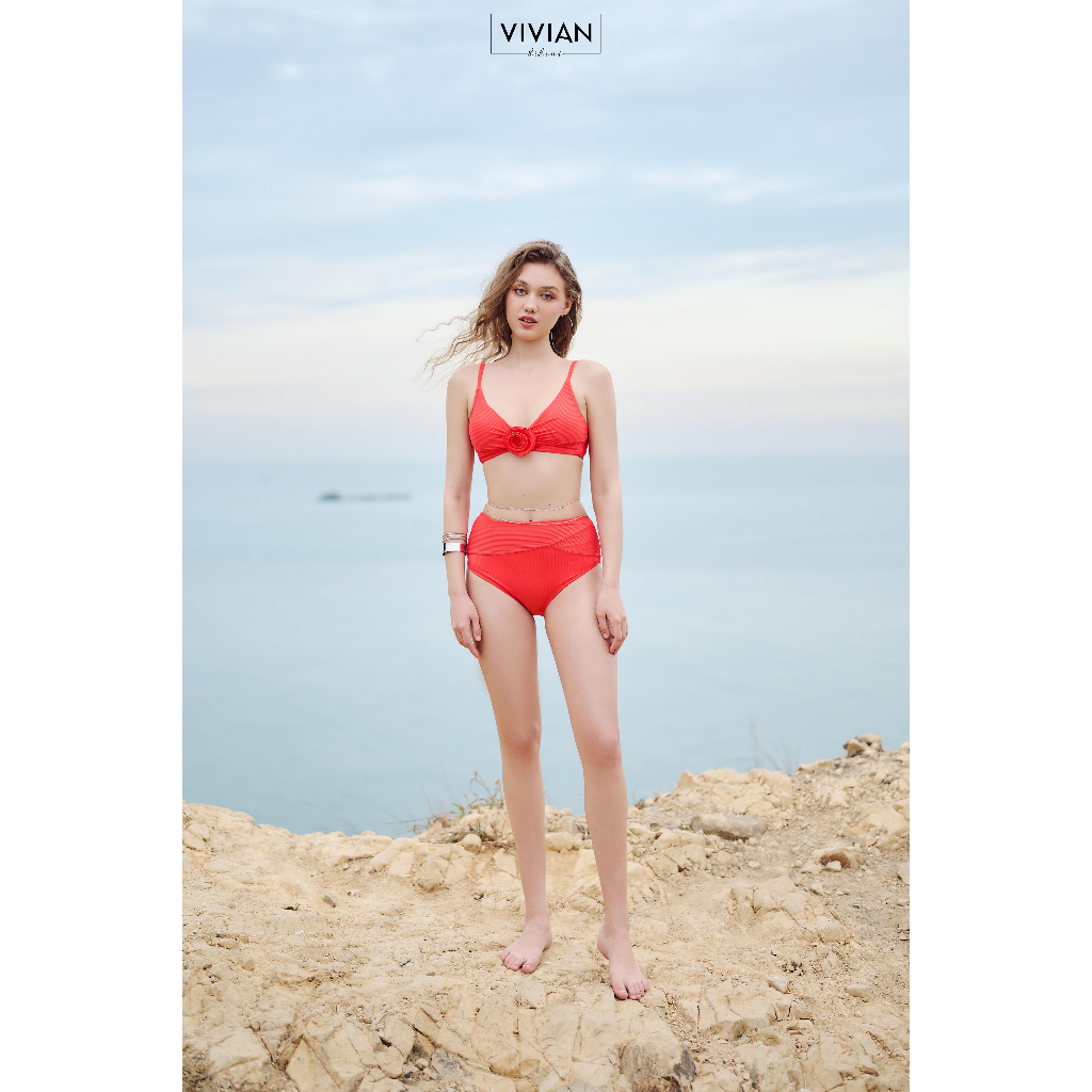 Đồ bơi nữ cao cấp 𝐕𝐈𝐕𝐈𝐀𝐍 dạng hai mảnh lưng cao áo tạo hình hoa - màu Cam - VS196_OR