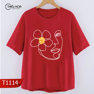 Áo thun cho mẹ trung niên, họa tiết hoa đặc biệt, chất liệu cotton mềm mịn, thoáng mát Thiều Hoa AN2T1114