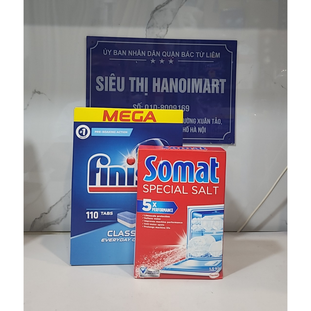 Combo viên rửa bát finish classic 110V + muối rửa bát somat 1.2kg, combo 110 viên finish classic + 1,2kg muối finish