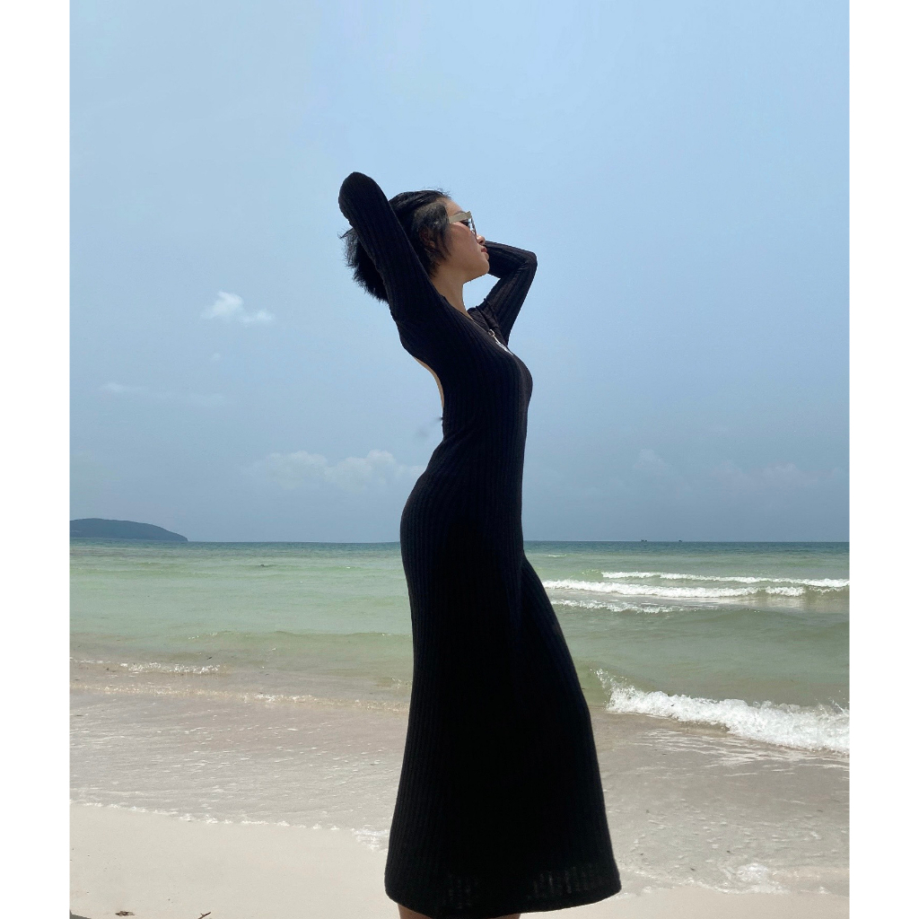 Đầm nữ dài hở lưng, là min - LOW BACK MIDI DRESS