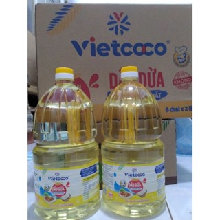1 Thùng ( 6 can 2L) dầu ăn dừa Vietcoco cooking oil tinh luyện nguyên chất cao cấp chiên rán xào không khét