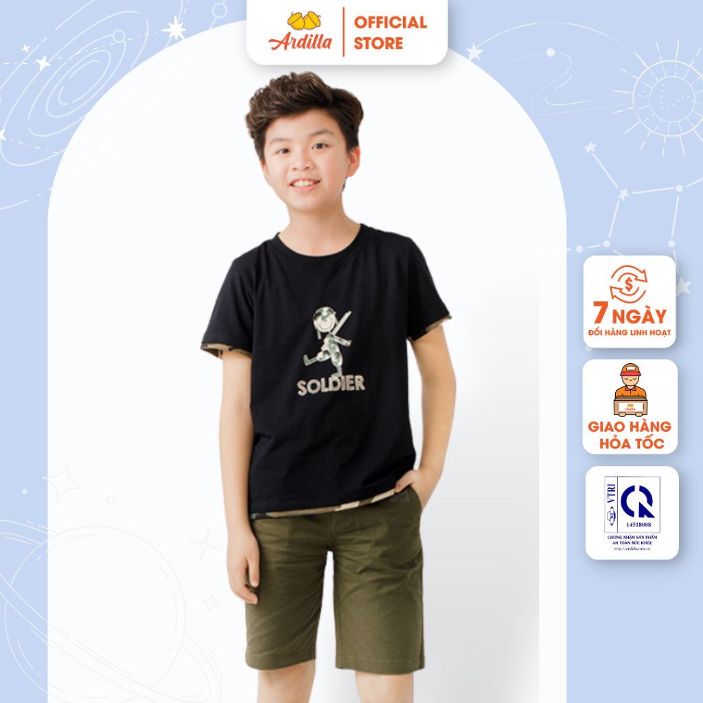 Áo Thun Cộc Tay Bé Trai ARDILLA Thiết Kế Đơn Giản Năng Động, Chất Liệu Cotton Thấm Hút Tốt Cho Bé 6-13 Tuổi T116BSS20