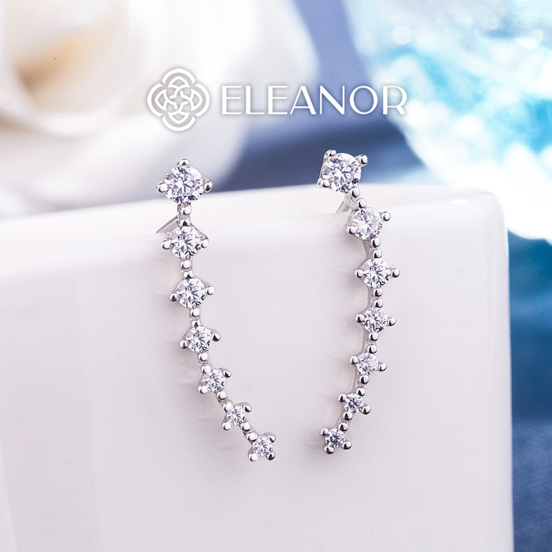 Bông tai nữ chuôi bạc 925 Eleanor Accessories viền cong đính đá phụ kiện trang sức 5778