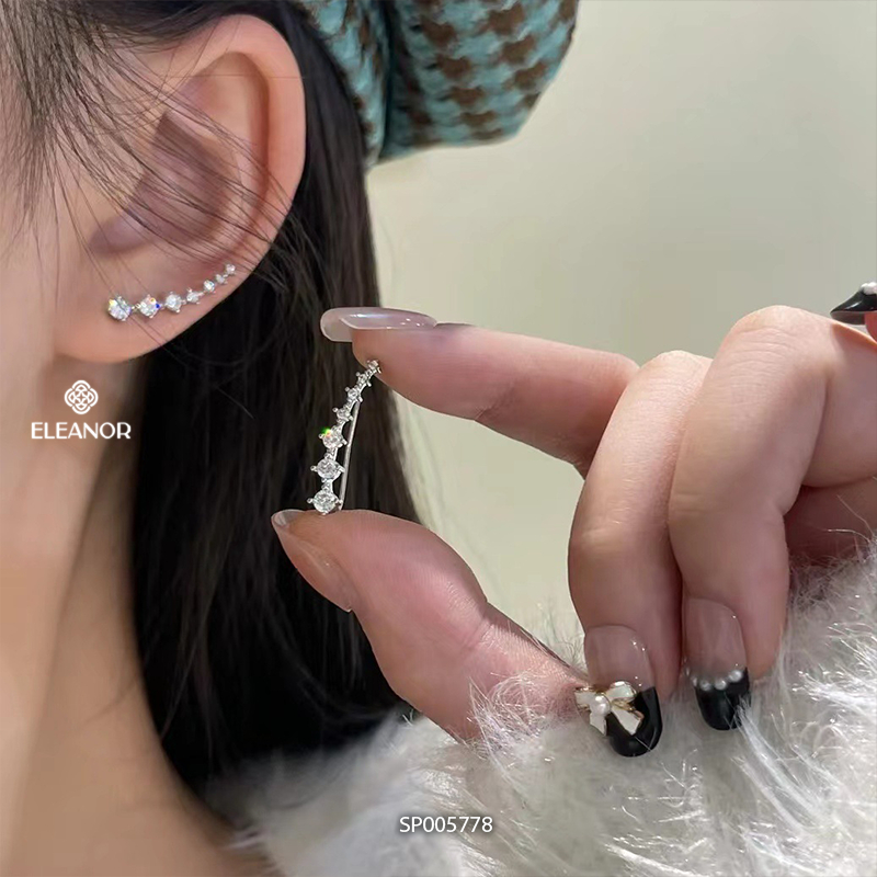 Bông tai nữ chuôi bạc 925 Eleanor Accessories viền cong đính đá phụ kiện trang sức 5778