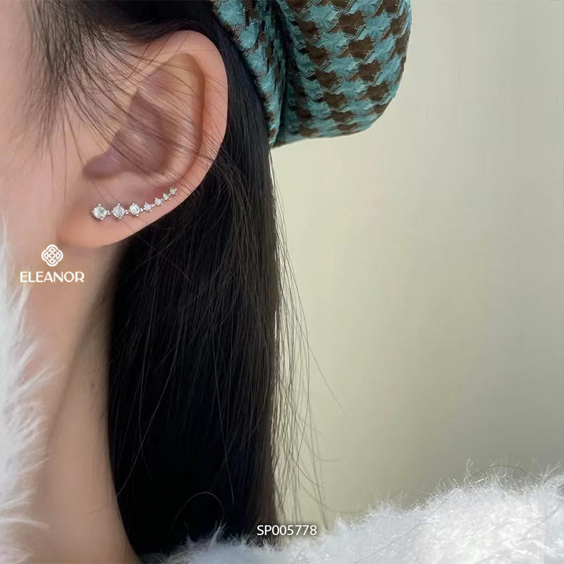 Bông tai nữ chuôi bạc 925 Eleanor Accessories viền cong đính đá phụ kiện trang sức 5778