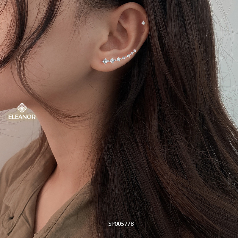 Bông tai nữ chuôi bạc 925 Eleanor Accessories viền cong đính đá phụ kiện trang sức 5778