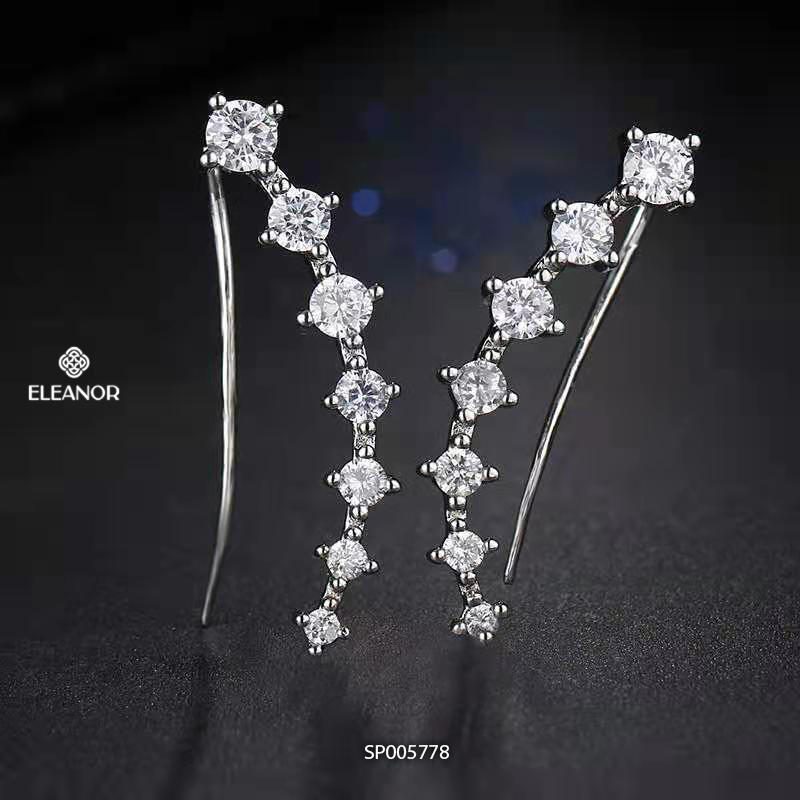 Bông tai nữ chuôi bạc 925 Eleanor Accessories viền cong đính đá phụ kiện trang sức 5778