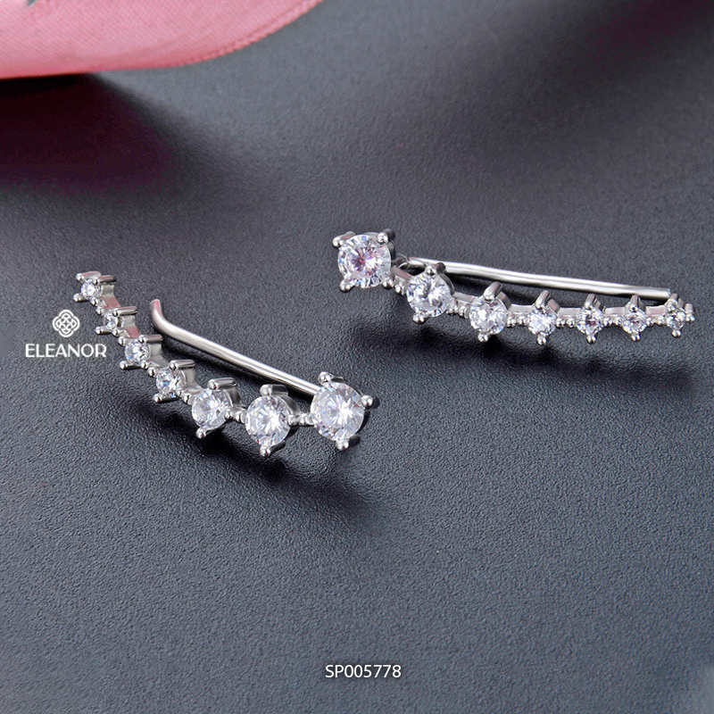 Bông tai nữ chuôi bạc 925 Eleanor Accessories viền cong đính đá phụ kiện trang sức 5778