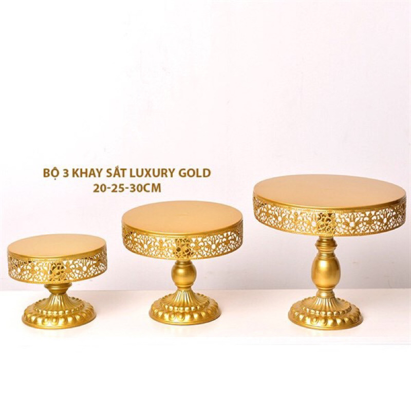 Bộ 3 khay bánh Luxury màu trắng, vàng gold
