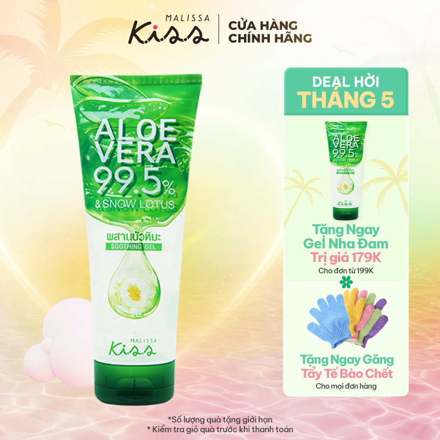 Gel dưỡng da toàn thân Malissa Kiss Fresh Aloe Vera 99.5% Nha đam và sen tuyết - 230g