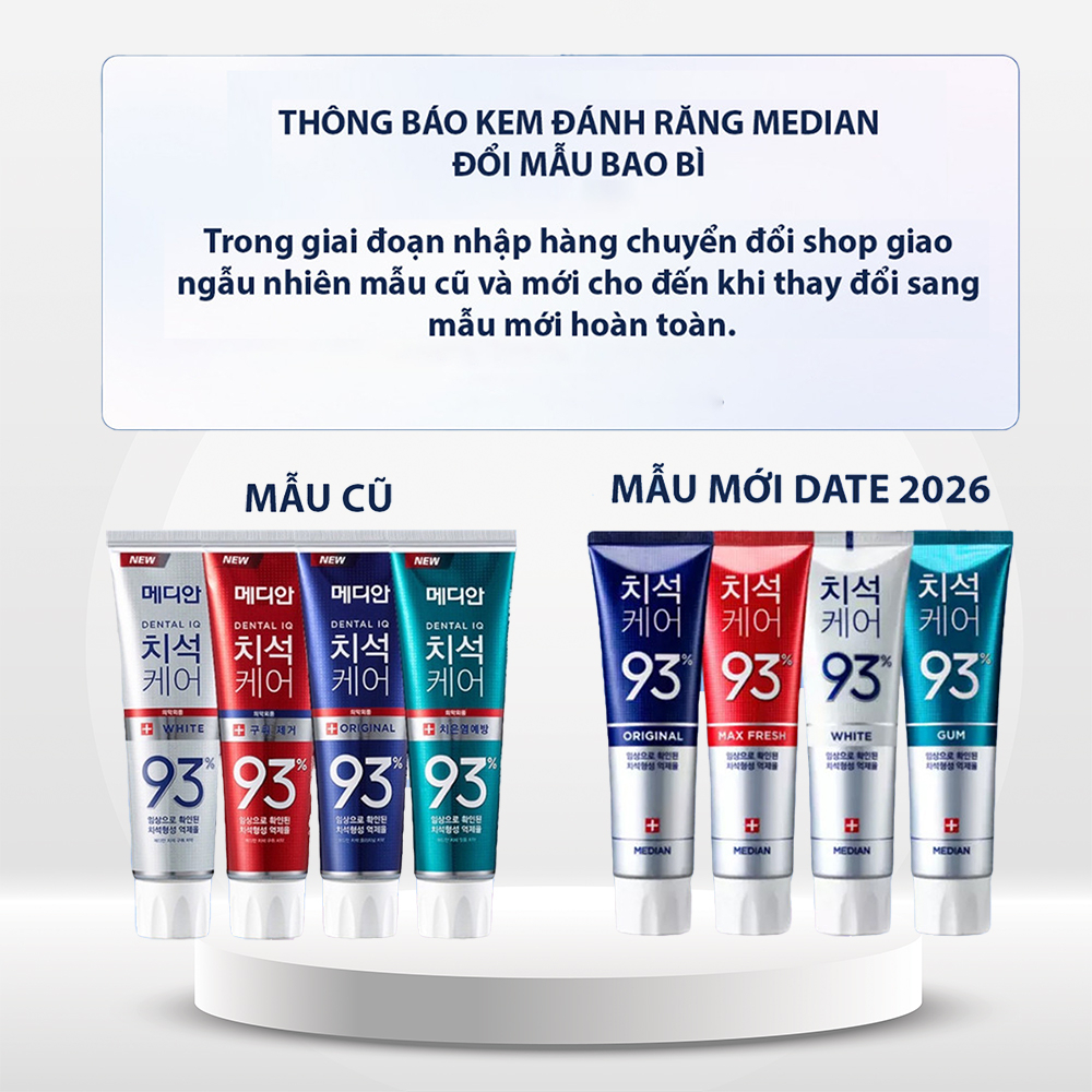 Kem Đánh Răng Giúp Trắng Răng, Giảm Ố, Loại Bỏ Mùi Hôi Median Dental IQ 93% Toothpaste 120g - đỏ