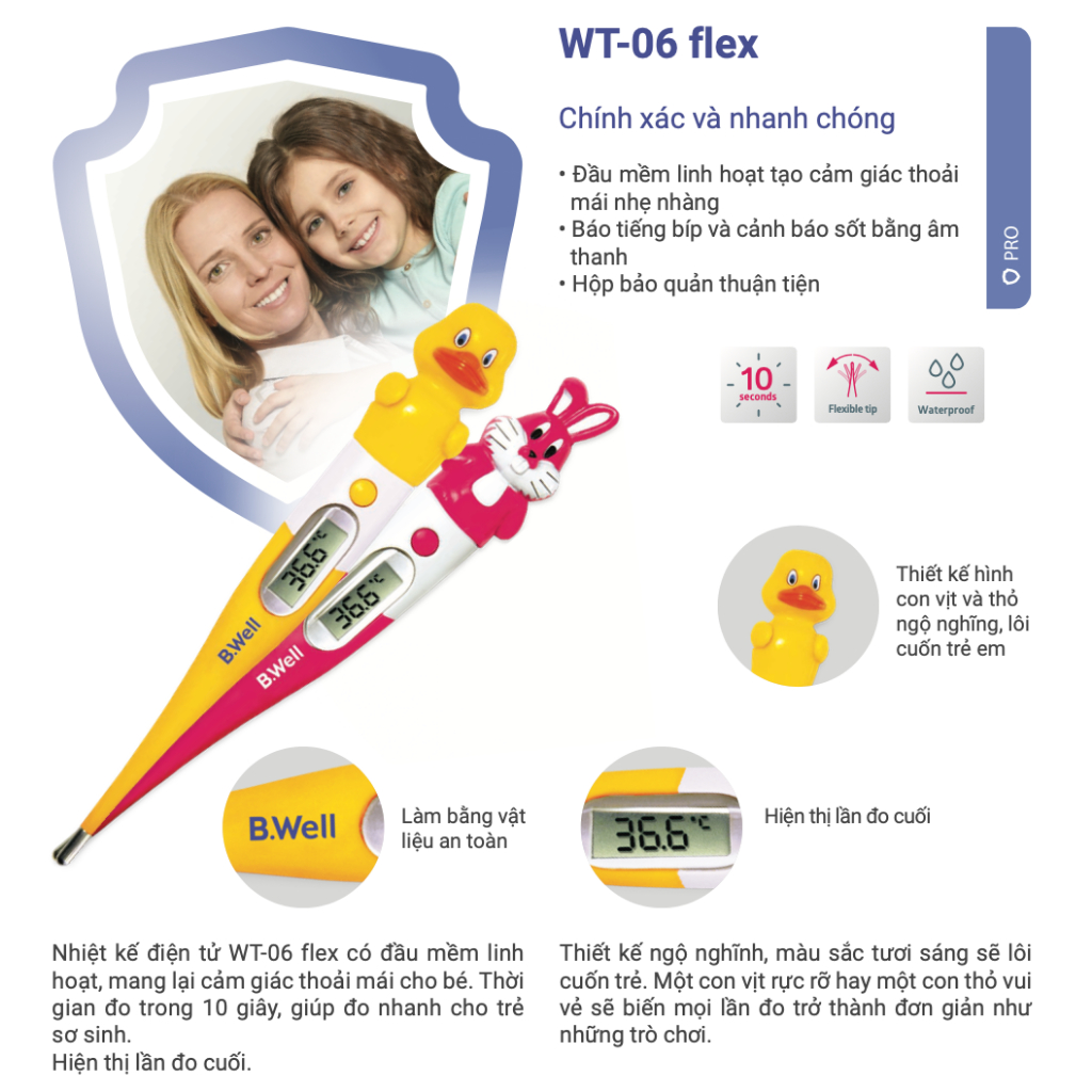 NHIỆT KẾ ĐIỆN TỬ BWELL SWISS KẸP NÁCH NHIỆT KẾ NÚM VÚ ĐO THÂN NHIỆT CHO BÉ