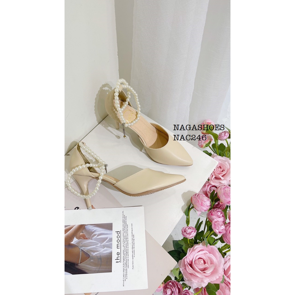 CAO GÓT NAGASHOES MŨI NHỌN QUAI NGỌC TRAI NHÂN TẠO 8P NAC246