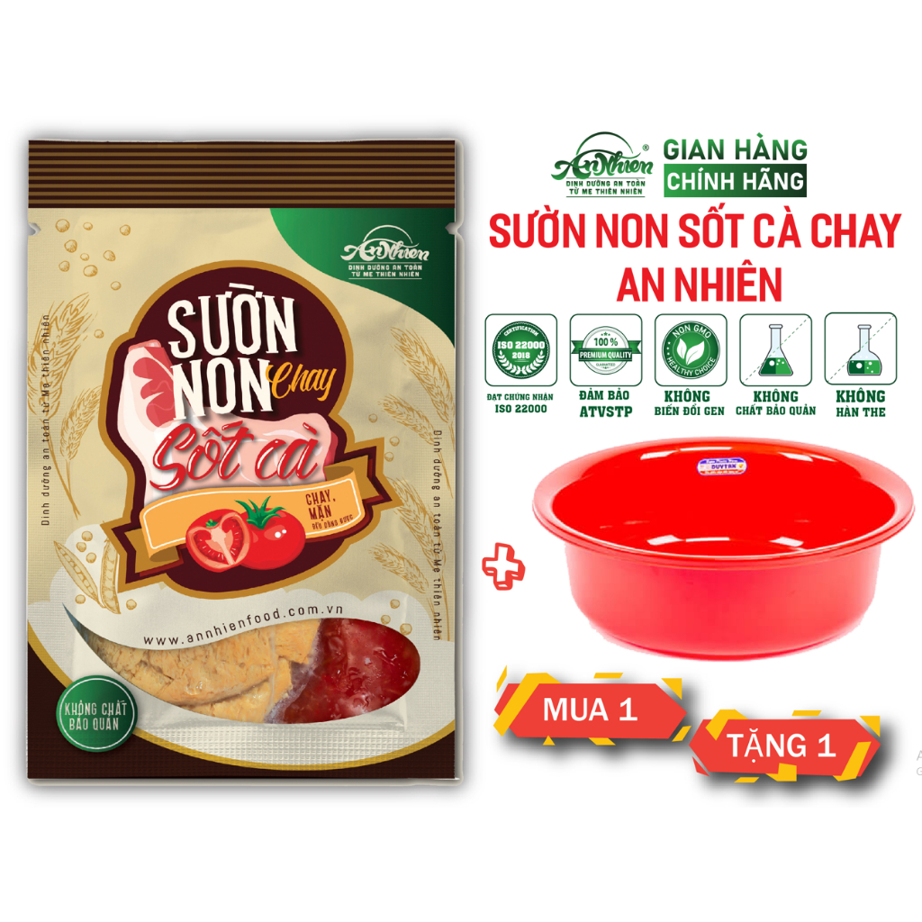 Sườn Non Sốt Cà Chay An Nhiên 400g, Thịt Chay, Thực Phẩm Thuần Chay MUA 1 TẶNG 1 THAU SÂU 2T0