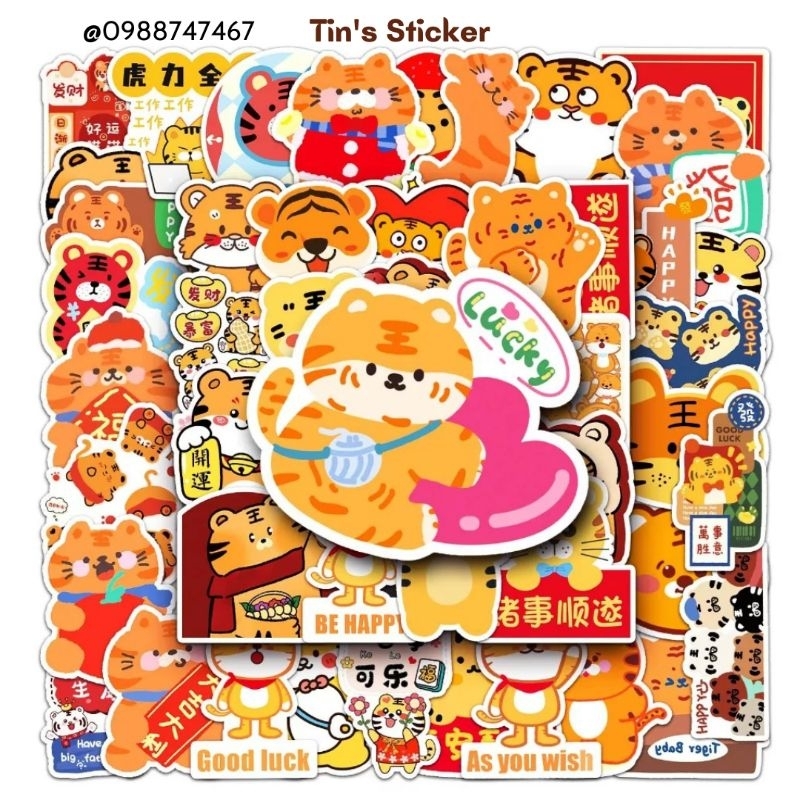 Bộ 50 sticker miếng dán hổ dễ thương dán nón mũ bảo hiểm laptop vali sổ tay đàn guitar điện thoại tủ lạnh xe máy