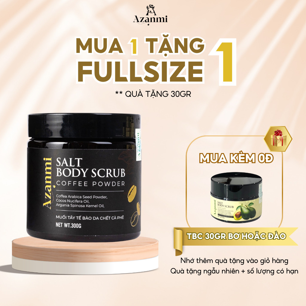 Tẩy tế bào chết cơ thể và mặt cà phê cho làn da mềm mại và rạng rỡ 300ml Chính Hãng Azanmi