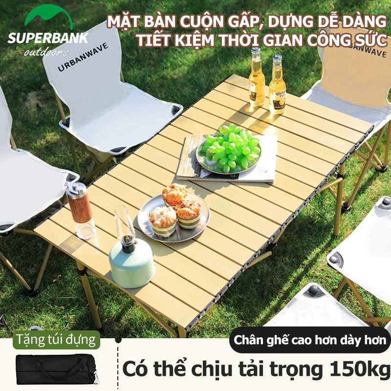 Bàn dã ngoại xếp gọn Picnic du lịch gấp gọn Chất liệu kim loại dày dặn Có thể chịu tải trọng 150kg ,Bàn hợp kim nhôm hai