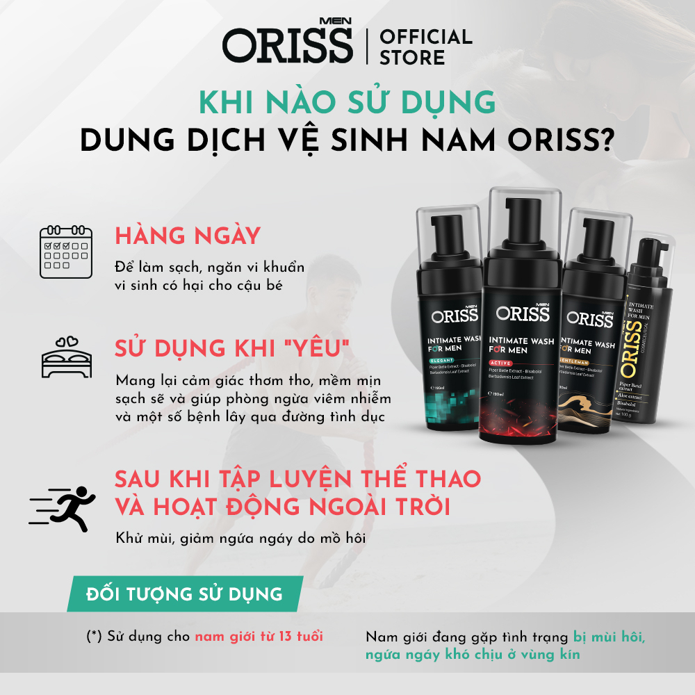 Bọt Vệ Sinh Nam Giới Oriss Active Sạch Khuẩn Khử Mùi Không Gây Kích Ứng Mùi Hương Nam Tính 120ml