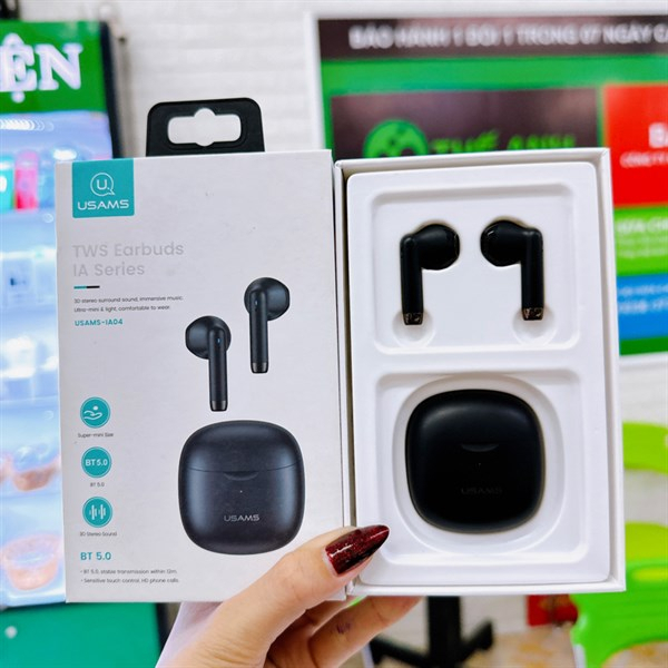 Tai nghe Bluetooth USAMS IA04 zin hàng như hình.