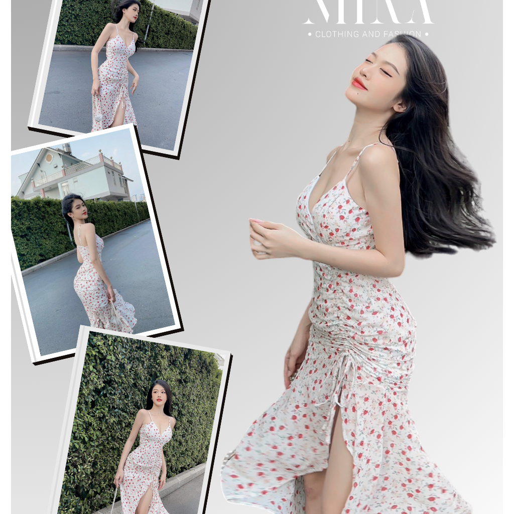 Đầm 2 Dây Maxi Rút 1 Bên Xẻ Đùi Đuôi Cá Có mút Ngực 3334