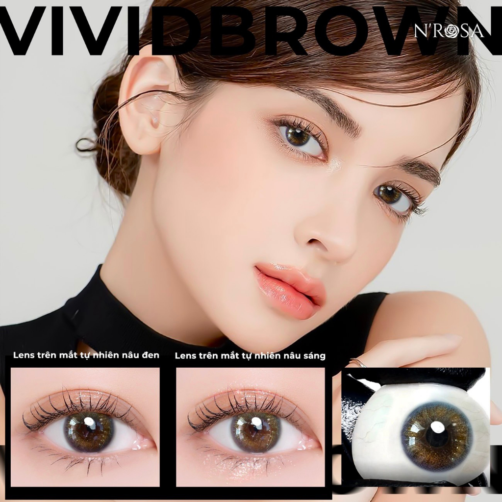 Lens nâu có độ cận N’Rosa VividBrown cho mắt thở cao cấp Angel Eyes phân phối | Độ cận 0-8 | Chất liệu Silicone Hydrogel