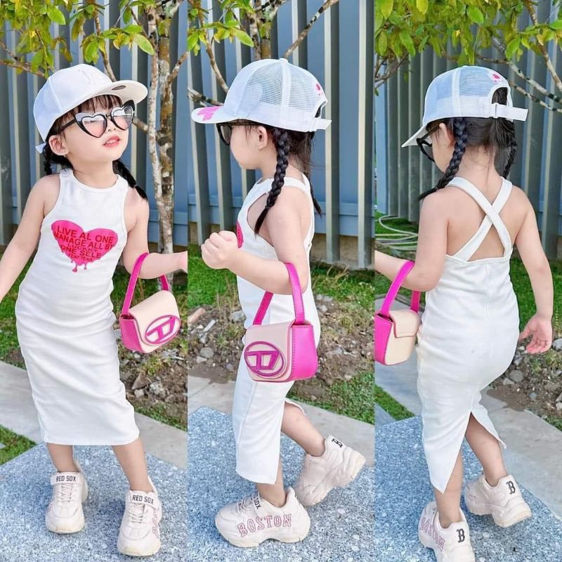 Váy  body xẻ tà đan lưng xinh xắn sang chảnh bé gái