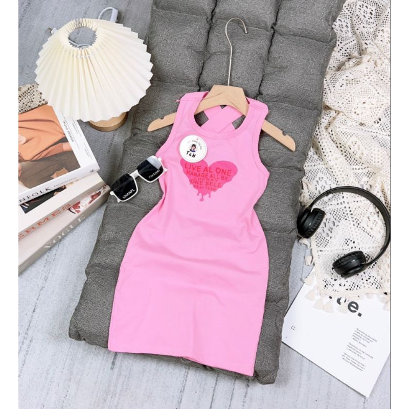 Váy  body xẻ tà đan lưng xinh xắn sang chảnh bé gái