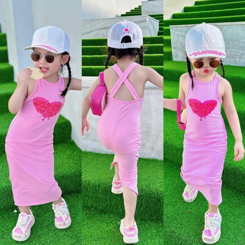 Váy  body xẻ tà đan lưng xinh xắn sang chảnh bé gái