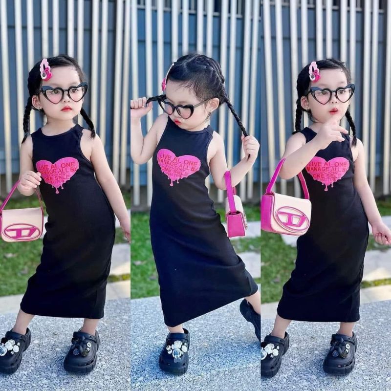 Váy  body xẻ tà đan lưng xinh xắn sang chảnh bé gái