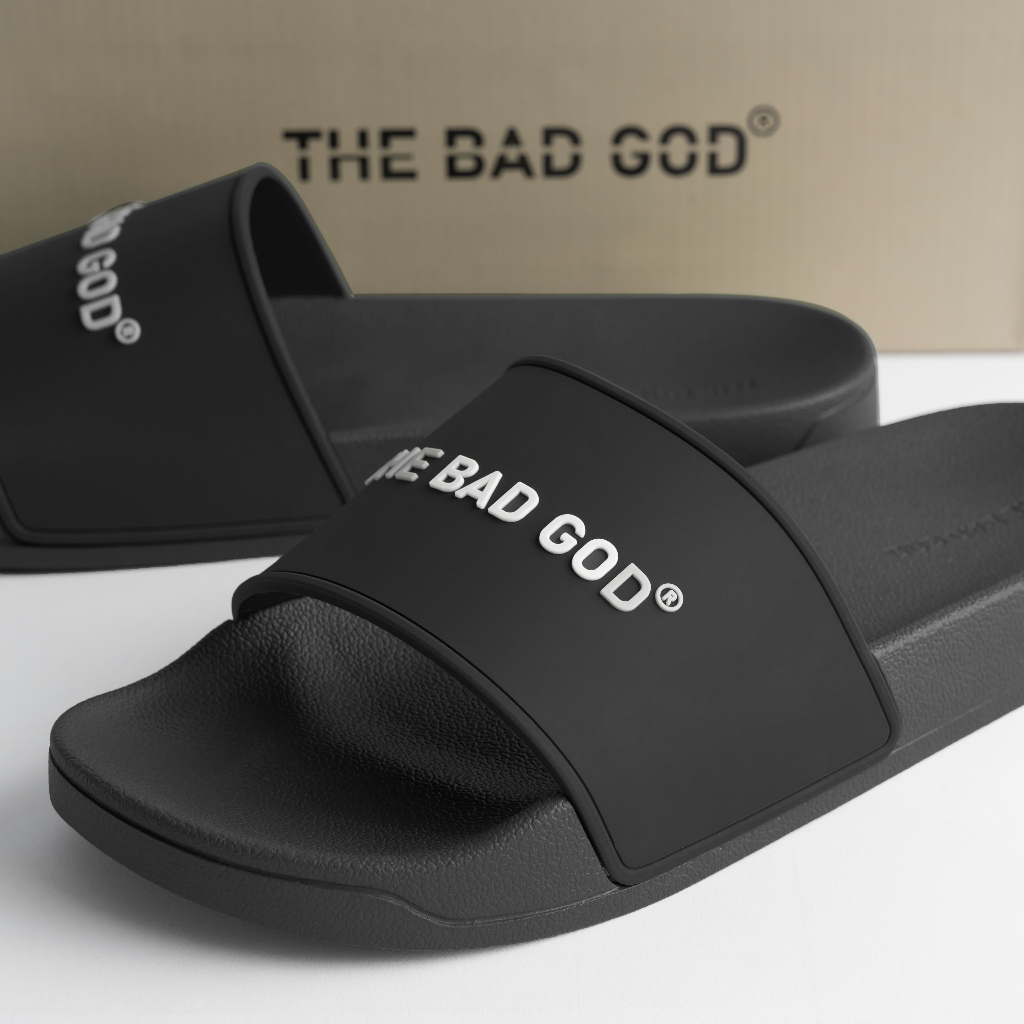 Dép quai ngang slipper The Bad God Basic fullbox chữ trắng X01 Black