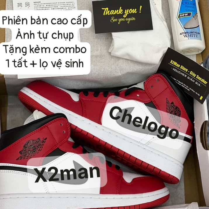 Giày thể thao cao cổ trắng đỏ - Phiên bản cao cấp.