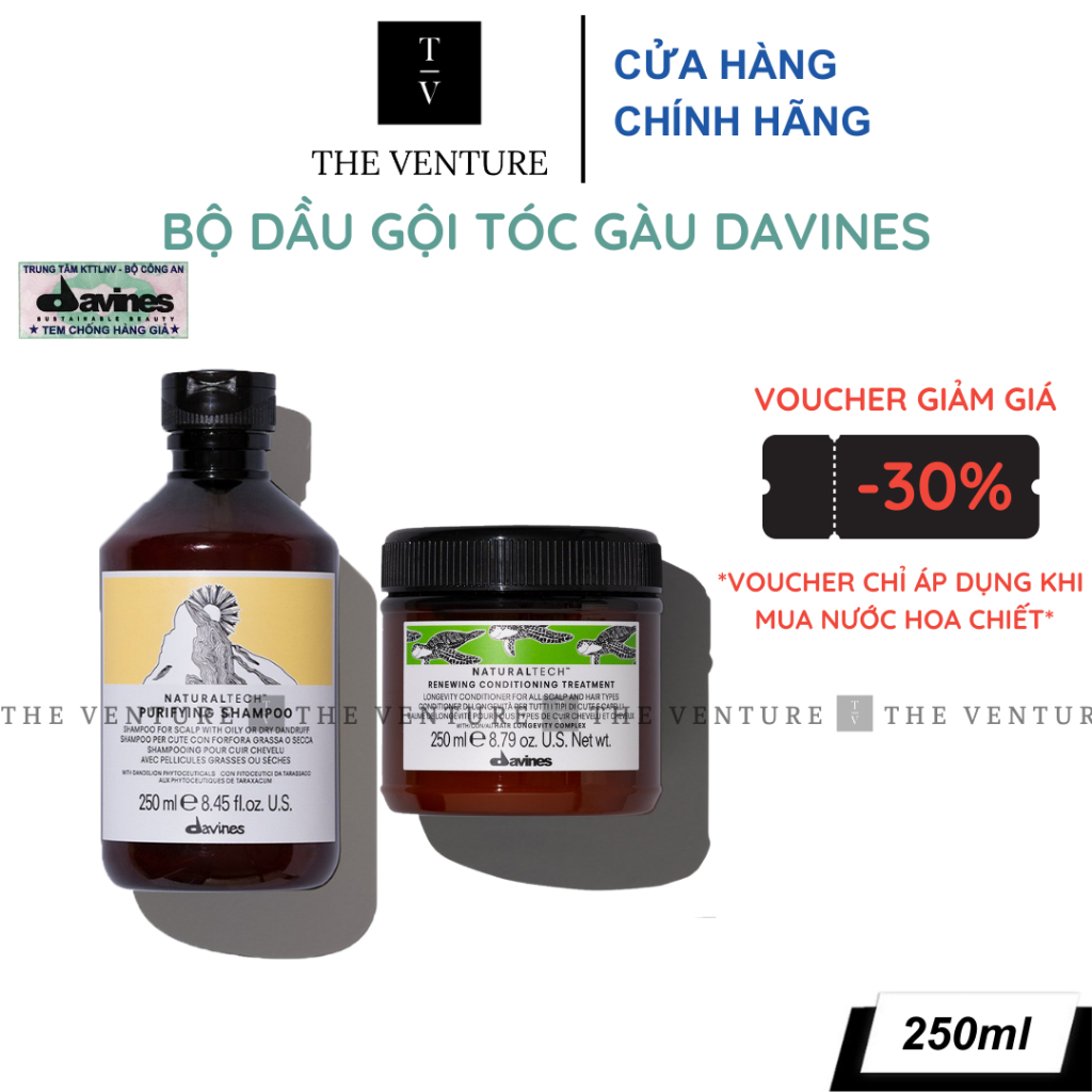 Combo Dầu Gội Tóc Gàu Davines NaturalTech Purifying Shampoo và Dầu Xả Davines Renewing Conditioning Treatment