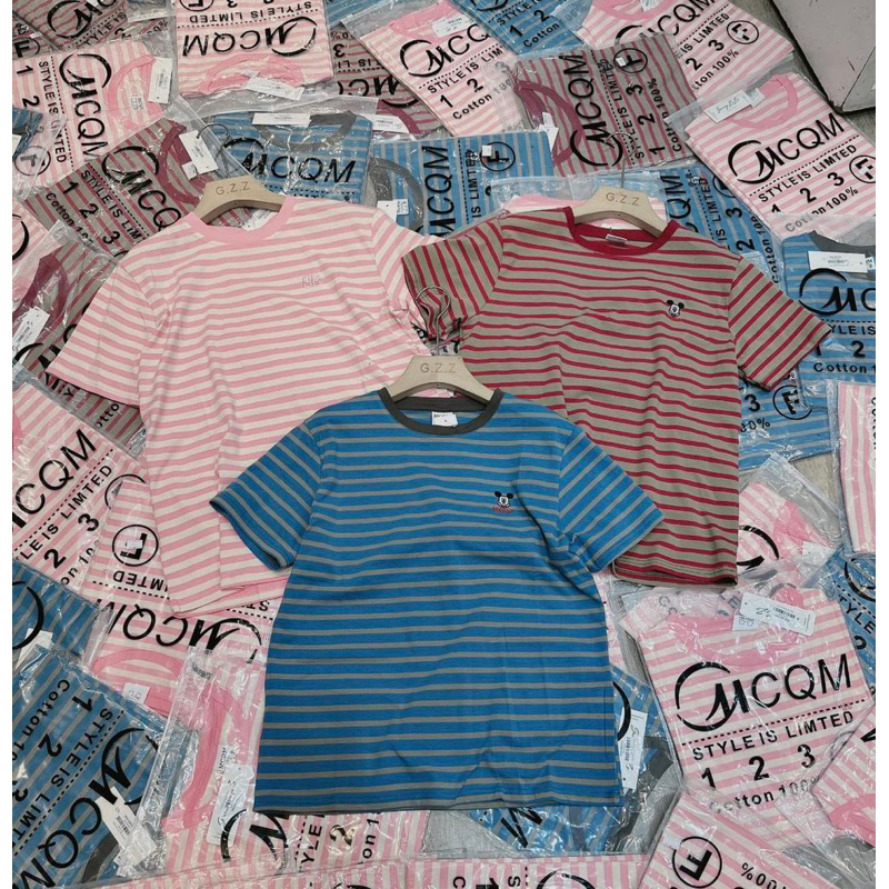 (ẢNH THẬT VÀ VIDEO SHOP CHỤP) ÁO PULL KẺ CỔ TRÒN CỘC TAY THÊU MICKEY HÀNG QC CHẤT COTTON MỀM MỊN.