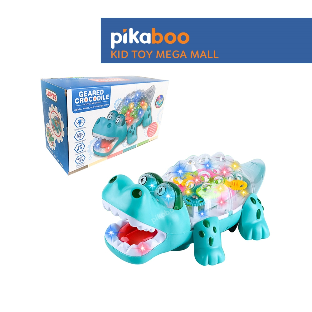 Đồ chơi cá sấu bánh răng trong suốt Pikaboo có đèn và nhạc sôi động di chuyển linh hoạt thiết kế mới lạ